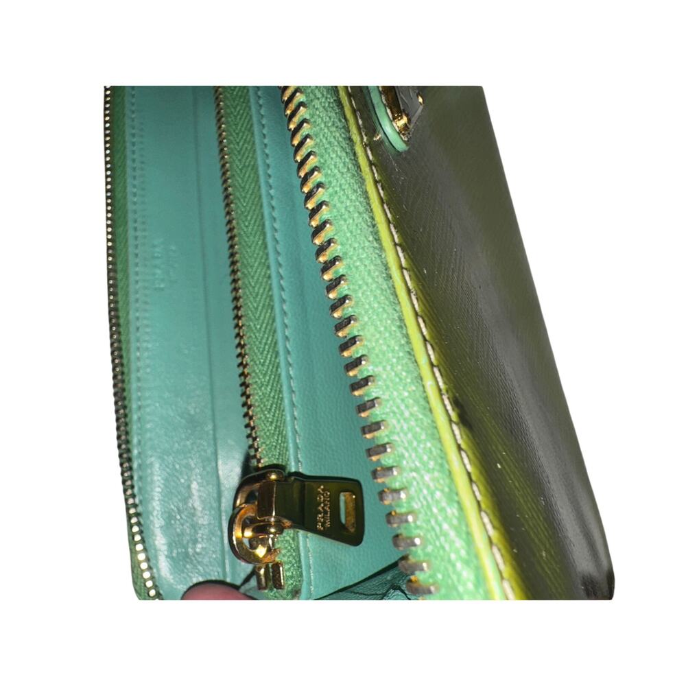 PRADA Saffiano Patent Leather Zip-Around Wallet in Apple / Mint Green - Picture 9 of 11